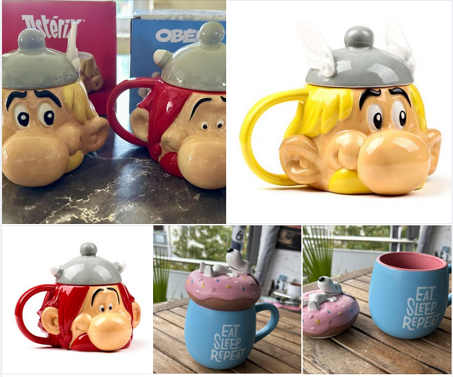 3D Tassen: Asterix + Obelix oder Snoopy - mit Deckel